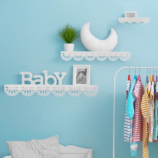 American Art Decor Scallop Metal Floating Shelves, White 3" x 5" x 24", 3pc.